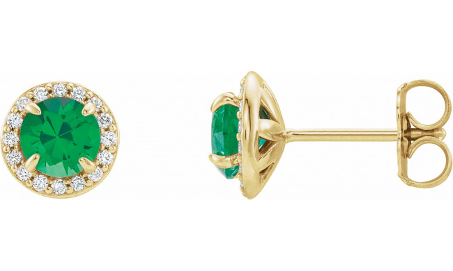14K Yellow 5 mm Round Emerald & 1/8 CTW Diamond Earrings - 864586018P