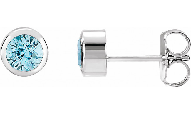 14K White 4 mm Round Genuine Blue Zircon Birthstone Earrings - 6108660023P