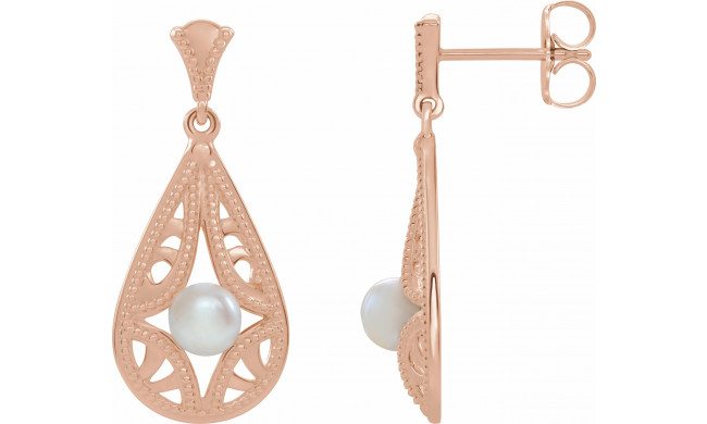 14K Rose Freshwater Cultured Pearl Vintage-Inspired Earrings - 86932602P