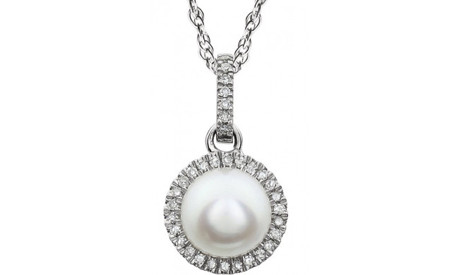 14K White  Freshwater Cultured  Pearl & 1/10 CTW Diamond 18 Necklace - 65130170001P