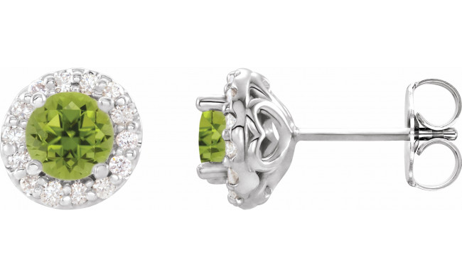 14K White 6 mm Round Peridot & 1/4 Diamond Earrings - 86839780P