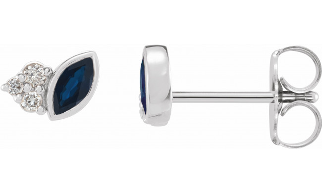 14K White Blue Sapphire & .05 CTW Diamond Earrings - 87095610P