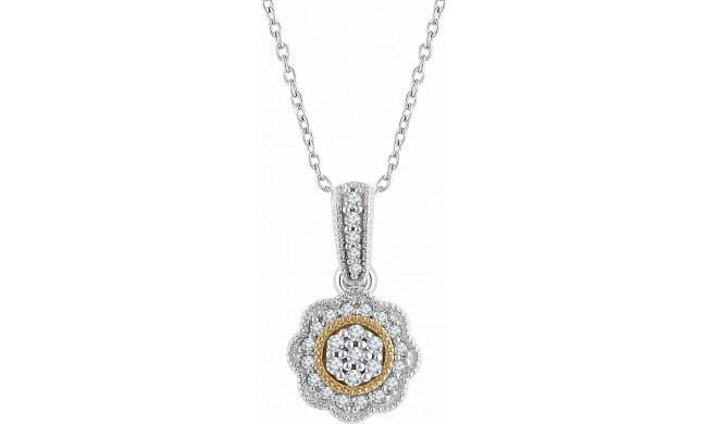 14K White & Yellow 1/6 CTW Diamond Halo-Style 16-18 Necklace - 65265760000P