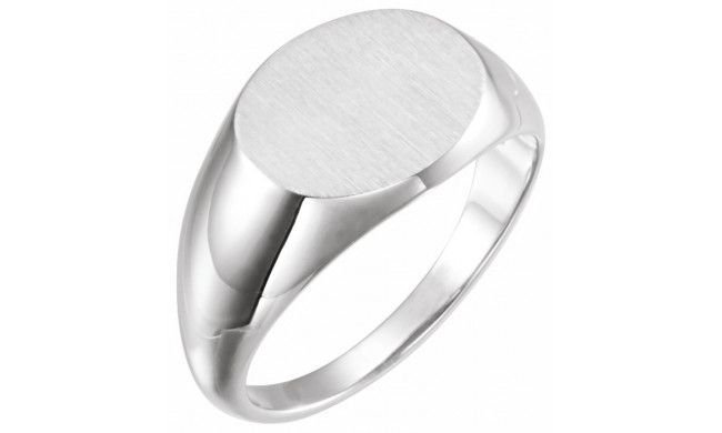 14K White 14x12 mm Oval Signet Ring - 9823101P