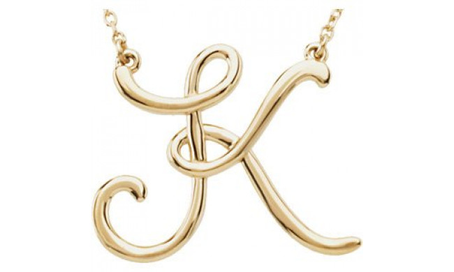 14K Yellow Script Initial K 16 Necklace - 84635240P