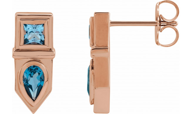 14K Rose Blue Multi-Gemstone Geometric Bar Drop Earrings - 87039606P