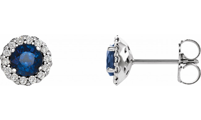 14K White 4.5 mm Round Blue Sapphire & 1/10 CTW Diamond Earrings - 86509656P