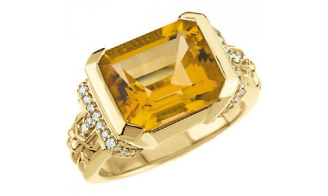 14K Yellow Citrine & 1/5 CTW Diamond Ring - 6719871381P