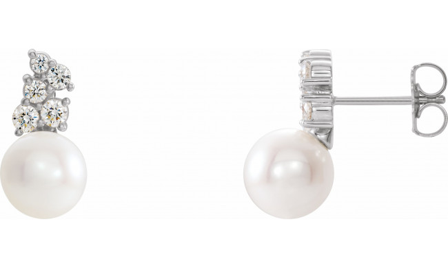 14K White Freshwater Cultured Pearl & 3/8 CTW Diamond Earrings - 86891605P