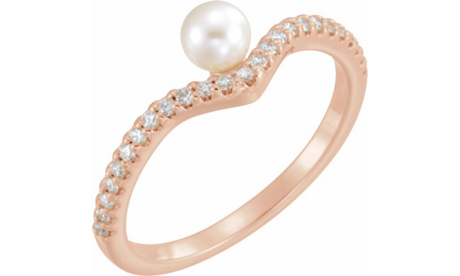 14K Rose Freshwater Cultured Pearl & 1/5 CTW Diamond V Ring - 6497602P