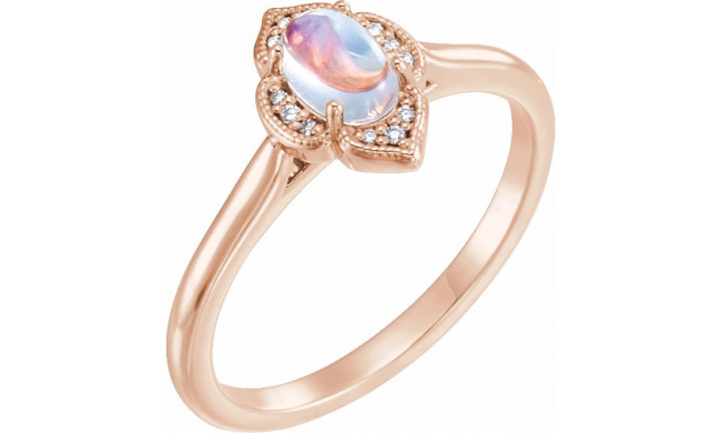 14K Rose Rainbow Moonstone & .03 CTW Diamond Clover Cabochon Ring - 71939613P