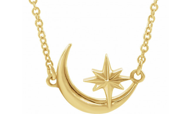 14K Yellow Crescent Moon & Star 16-18 Necklace - 86843601P