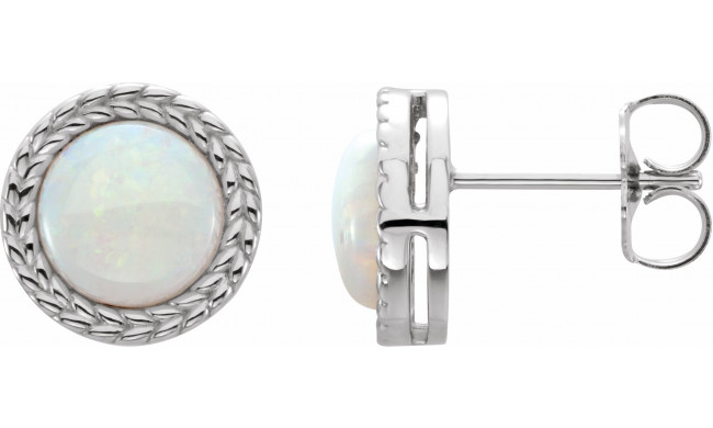14K White Opal Bezel-Set Leaf Earrings - 862826000P