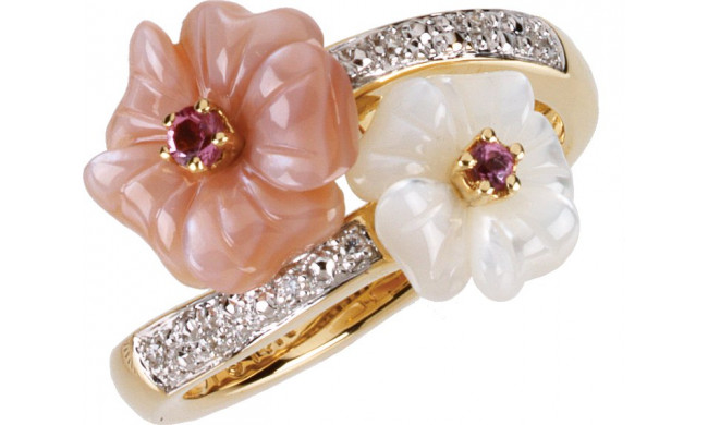 14K Yellow Pink Tourmaline, Mother Of Pearl & .04 CTW Diamond Ring - 6671860001P