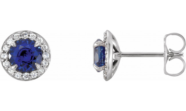 14K White 4.5 mm Round Blue Sapphire & 1/6 CTW Diamond Earrings - 86458702P