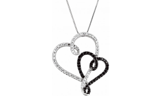 14K White & Black Rhodium Plated 1/2 CTW Black & White Diamond Double Heart 18 Necklace - 69472100P