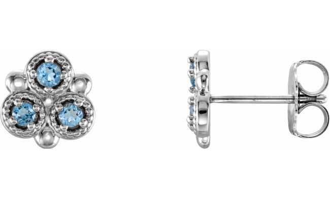 14K White Aquamarine Three-Stone Earrings - 86550600P