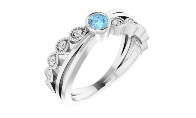 14K White Aquamarine & .05 CTW Diamond Ring - 71930600P