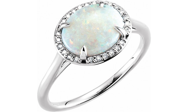 14K White Opal & .06 CTW Diamond Ring - 71633105P