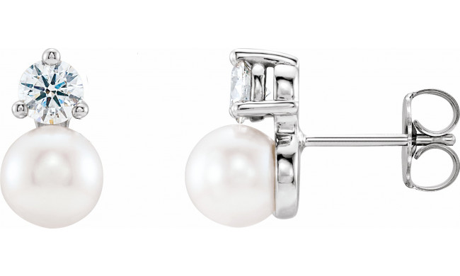 14K White Freshwater Cultured Pearl & 1/2 CTW Diamond Earrings - 86719600P