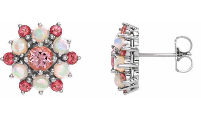 14K White Pink Tourmaline & Ethiopian Opal Cabochon Earrings - 86952600P
