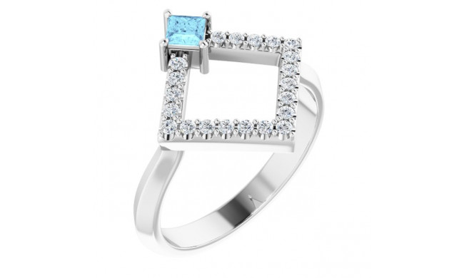 14K White Aquamarine & 1/5 CTW Diamond Geometric Ring - 72053611P