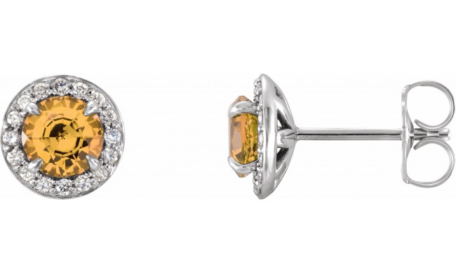 14K White 4.5 mm Round Citrine & 1/6 CTW Diamond Earrings - 86458703P