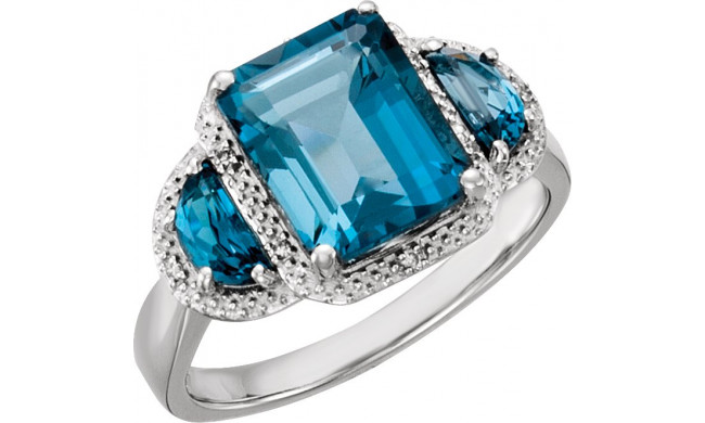 14K White London Blue Topaz & .03 CTW Diamond Ring - 651441100P
