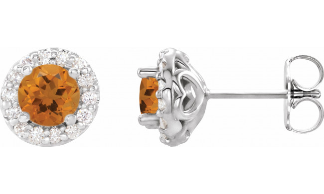 14K White 4 mm Round Citrine & 1/8 Diamond Earrings - 86839614P