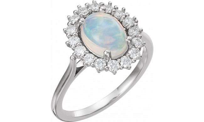 14K White Ethiopian Opal & 1/2 CTW Diamond Ring - 72070625P