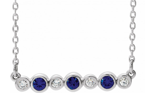 14K White Blue Sapphire & .08 CTW Diamond Bezel-Set Bar 16-18 Necklace - 86706661P