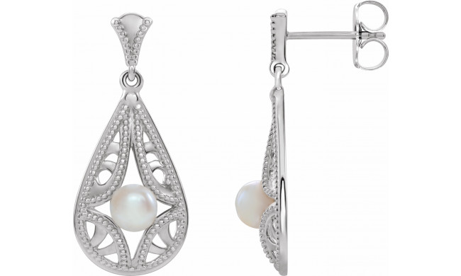 14K White Freshwater Cultured Pearl Vintage-Inspired Earrings - 86932600P