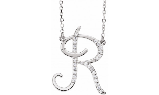 14K White 1/10 CTW Diamond Initial R 16 Necklace - 67399134P