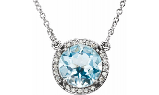 14K White 8 mm Round Sky Blue Topaz & .05 CTW Diamond 16 Necklace - 8590570006P