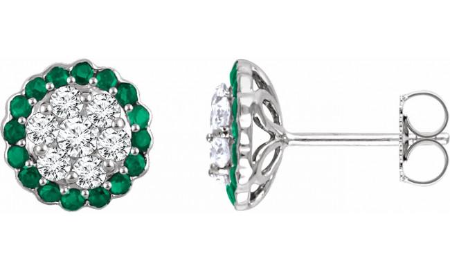 14K White Emerald & 5/8 CTW Diamond Earrings - 65194860001P