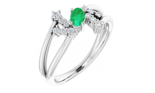14K White Emerald & 1/8 CTW Diamond Bypass Ring - 72099614P