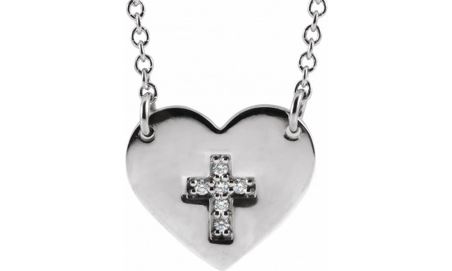 14K White .02 CTW Diamond Heart & Cross 16-18 Necklace - R42368600P