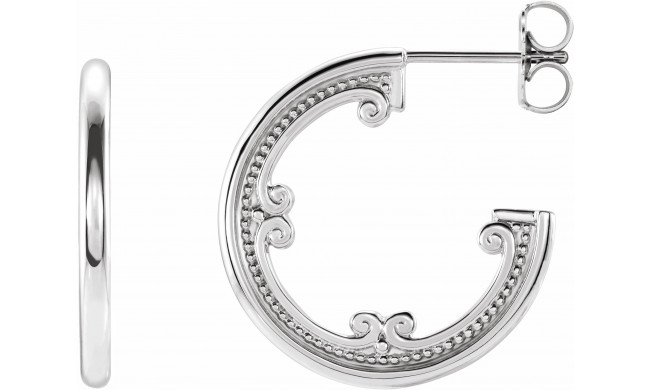 14K White 20 mm Vintage-Inspired Hoop Earrings - 86731600P