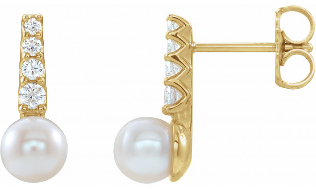 14K Yellow Freshwater Cultured Pearl & 1/6 CTW Diamond Earrings - 86957606P