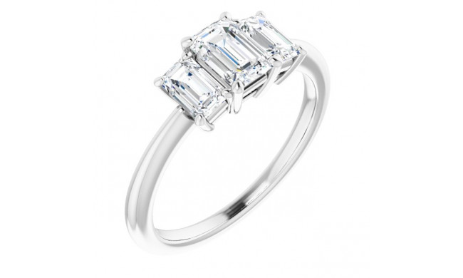 14K White 6x4 mm Emerald Cubic Zirconia & 1 1/5 CTW Diamond Engagement Ring - 12198660020P