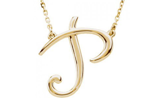 14K Yellow Script Initial P 16 Necklace - 84635232P