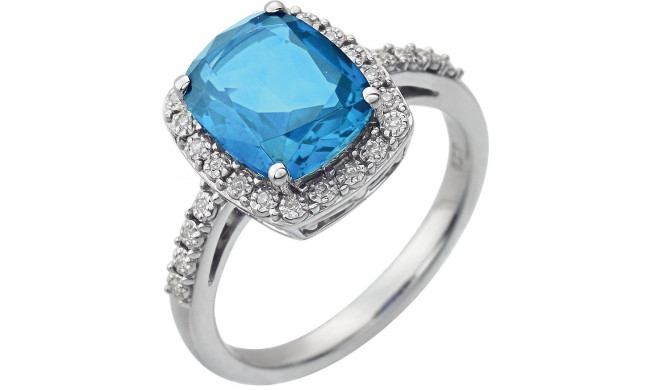 14K White Swiss Blue Topaz & .07 CTW Diamond Ring - 65142670001P