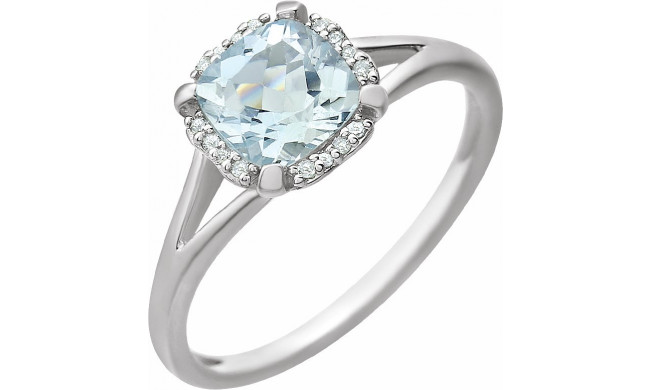 14K White Aquamarine & .05 CTW Diamond Ring - 65195260003P