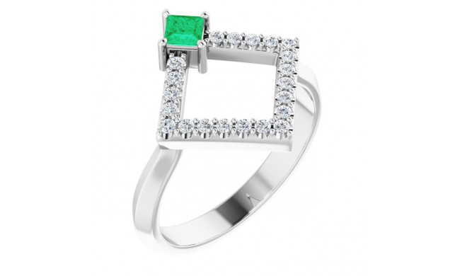 14K White Emerald & 1/5 CTW Diamond Geometric Ring - 72053614P