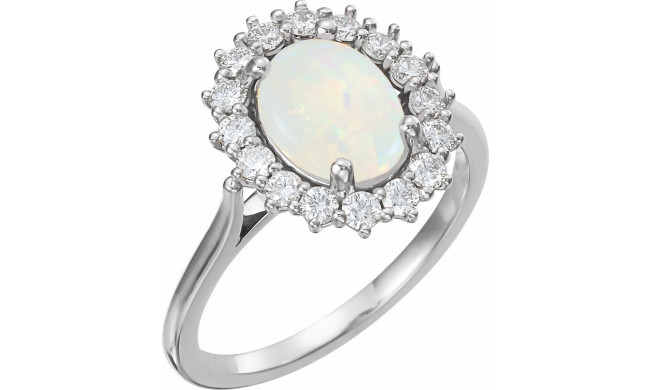 14K White Opal & 1/2 CTW Diamond Ring - 72070628P