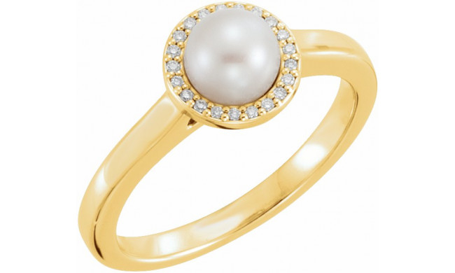 14K Yellow Freshwater Cultured Pearl & .05 CTW Diamond Halo-Style Ring - 64716000P
