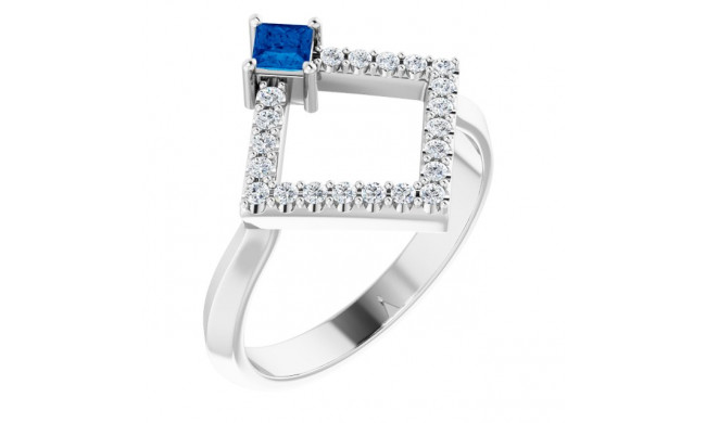 14K White Blue Sapphire & 1/5 CTW Diamond Geometric Ring - 72053612P