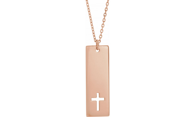 14K Rose Pierced Cross Engravable Bar 16-18 Necklace - 867581006P