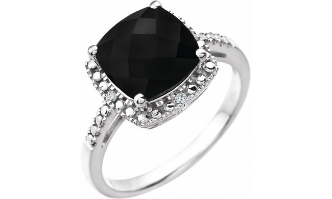 14K White Onyx & .03 CTW Diamond Ring - 651604106P