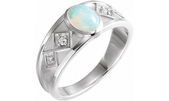 14K White Ethiopian Opal & .05 CTW Diamond Ring - 72105607P